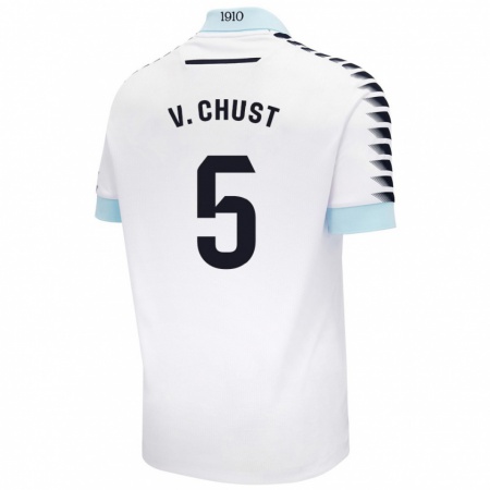 Kandiny Kinderen Víctor Chust #5 Wit Blauw Uitshirt Uittenue 2024/25 T-Shirt