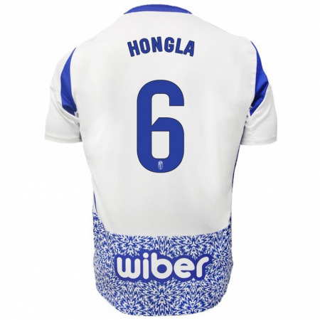 Kandiny Bambino Maglia Martin Hongla #6 Bianco Blu Kit Gara Away 2024/25 Maglietta