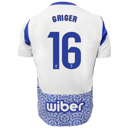 Kandiny Bambino Maglia Adam Griger #16 Bianco Blu Kit Gara Away 2024/25 Maglietta