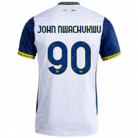 Kandiny Bambino Maglia Samuel John Nwachukwu #90 Bianco Blu Kit Gara Away 2024/25 Maglietta