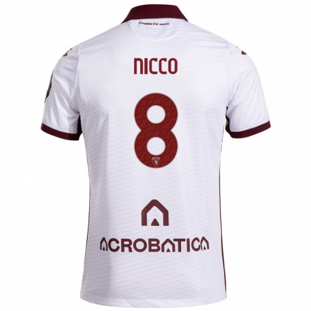 Kandiny Bambino Maglia Giada Nicco #8 Bianco Marrone Kit Gara Away 2024/25 Maglietta