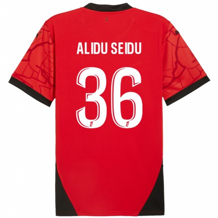 Kandiny Heren Alidu Seidu #36 Rood Zwart Thuisshirt Thuistenue 2024/25 T-Shirt