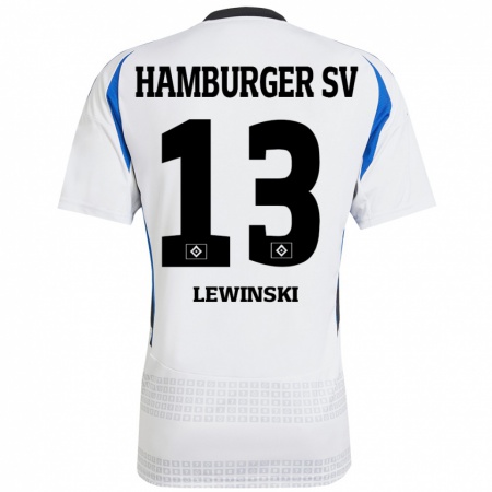 Kandiny Heren Fyn-Luca Lewinski #13 Wit Blauw Thuisshirt Thuistenue 2024/25 T-Shirt