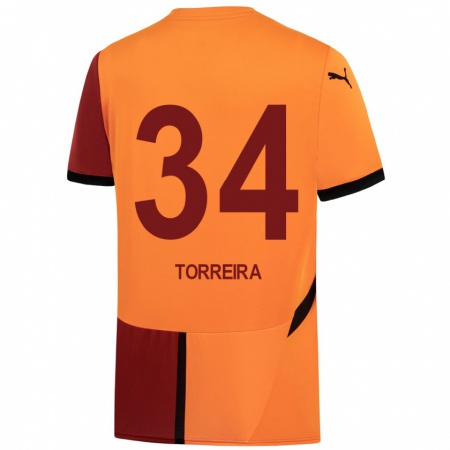 Kandiny Heren Lucas Torreira #34 Geel Rood Thuisshirt Thuistenue 2024/25 T-Shirt