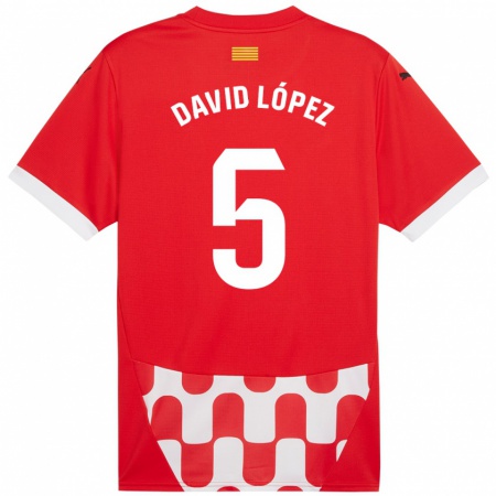 Kandiny Heren David López #5 Rood Wit Thuisshirt Thuistenue 2024/25 T-Shirt