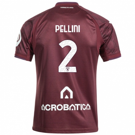 Kandiny Heren Mattia Pellini #2 Kastanjebruin Wit Thuisshirt Thuistenue 2024/25 T-Shirt