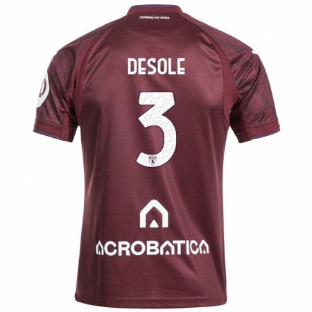 Kandiny Heren Fabio Desole #3 Kastanjebruin Wit Thuisshirt Thuistenue 2024/25 T-Shirt