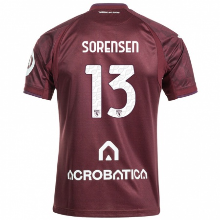 Kandiny Heren Ben Sørensen #13 Kastanjebruin Wit Thuisshirt Thuistenue 2024/25 T-Shirt