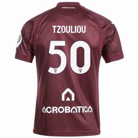 Kandiny Heren Dimitrianos Tzouliou #50 Kastanjebruin Wit Thuisshirt Thuistenue 2024/25 T-Shirt