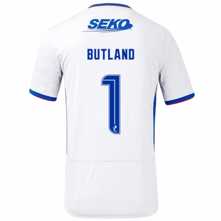 Kandiny Uomo Maglia Jack Butland #1 Bianco Blu Kit Gara Away 2024/25 Maglietta