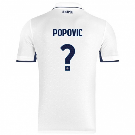 Kandiny Uomo Maglia Matija Popovic #0 Bianco Blu Reale Kit Gara Away 2024/25 Maglietta