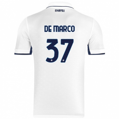 Kandiny Heren Francesco De Marco #37 Wit Koningsblauw Uitshirt Uittenue 2024/25 T-Shirt