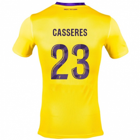 Kandiny Herren Cristian Cásseres Jr. #23 Gelb Lila Auswärtstrikot Trikot 2024/25 T-Shirt Österreich