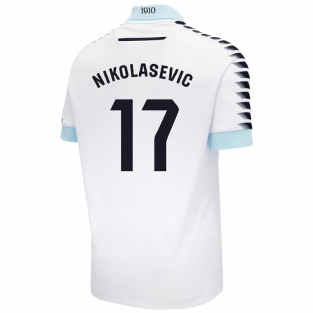 Kandiny Heren Mirko Nikolasevic #17 Wit Blauw Uitshirt Uittenue 2024/25 T-Shirt