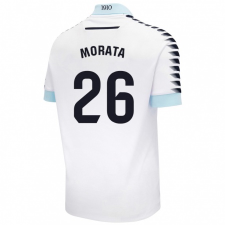 Kandiny Heren Álex Morata #26 Wit Blauw Uitshirt Uittenue 2024/25 T-Shirt