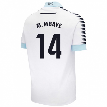 Kandiny Heren Momo Mbaye #14 Wit Blauw Uitshirt Uittenue 2024/25 T-Shirt