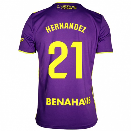 Kandiny Heren Juan Hernández #21 Paars Geel Uitshirt Uittenue 2024/25 T-Shirt