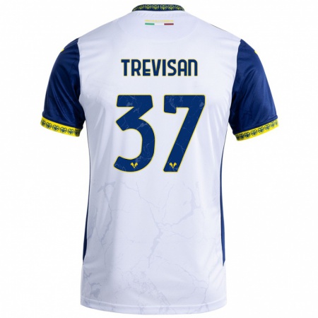 Kandiny Uomo Maglia Michael Trevisan #37 Bianco Blu Kit Gara Away 2024/25 Maglietta