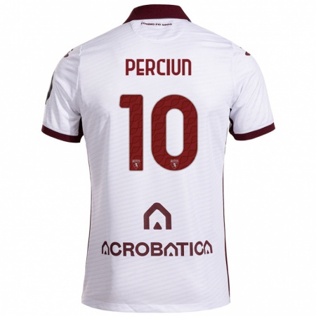 Kandiny Heren Sergiu Perciun #10 Wit Kastanjebruin Uitshirt Uittenue 2024/25 T-Shirt