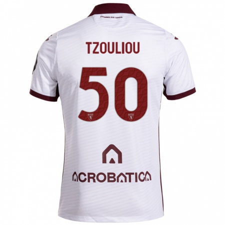 Kandiny Heren Dimitrianos Tzouliou #50 Wit Kastanjebruin Uitshirt Uittenue 2024/25 T-Shirt