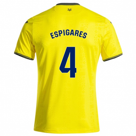 Kandiny Dames Antonio Espigares #4 Geel Zwart Thuisshirt Thuistenue 2024/25 T-Shirt België