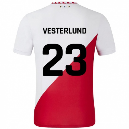 Kandiny Dames Niklas Vesterlund #23 Wit Rood Thuisshirt Thuistenue 2024/25 T-Shirt