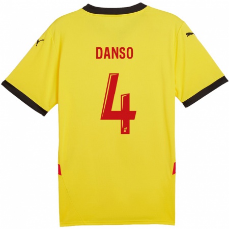 Kandiny Dames Kevin Danso #4 Geel Rood Thuisshirt Thuistenue 2024/25 T-Shirt