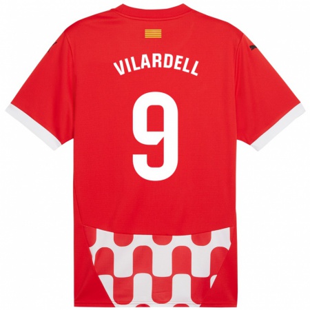 Kandiny Dames Júlia Vilardell #9 Rood Wit Thuisshirt Thuistenue 2024/25 T-Shirt