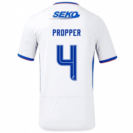 Kandiny Donna Maglia Robin Pröpper #4 Bianco Blu Kit Gara Away 2024/25 Maglietta