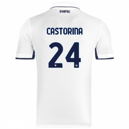 Kandiny Donna Maglia Alessandro Castorina #24 Bianco Blu Reale Kit Gara Away 2024/25 Maglietta