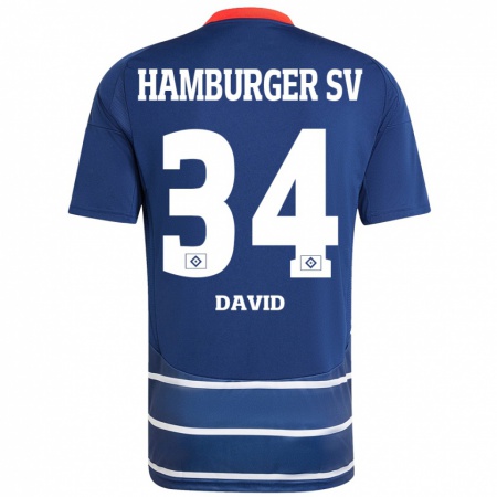 Kandiny Dames Jonas David #34 Donkerblauw Uitshirt Uittenue 2024/25 T-Shirt