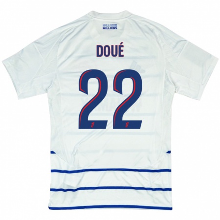 Kandiny Donna Maglia Guéla Doué #22 Bianco Blu Kit Gara Away 2024/25 Maglietta