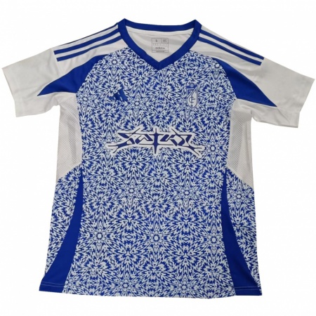 Kandiny Dames Adrián Jerez #0 Wit Blauw Uitshirt Uittenue 2024/25 T-Shirt