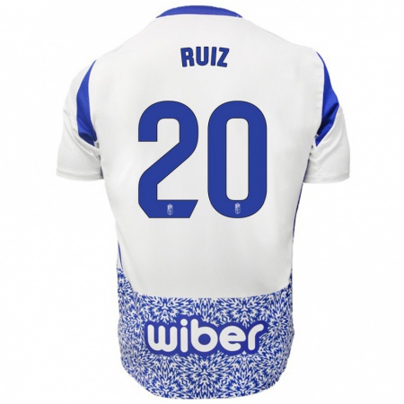 Kandiny Dames Sergio Ruiz #20 Wit Blauw Uitshirt Uittenue 2024/25 T-Shirt