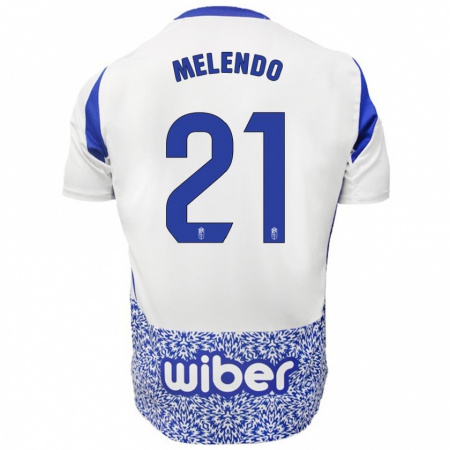 Kandiny Dames Óscar Melendo #21 Wit Blauw Uitshirt Uittenue 2024/25 T-Shirt