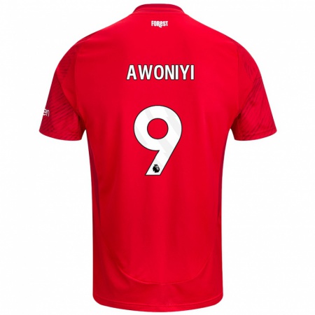 Kandiny Kinderen Taiwo Awoniyi #9 Rood Wit Thuisshirt Thuistenue 2024/25 T-Shirt