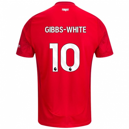 Kandiny Kinderen Morgan Gibbs-White #10 Rood Wit Thuisshirt Thuistenue 2024/25 T-Shirt