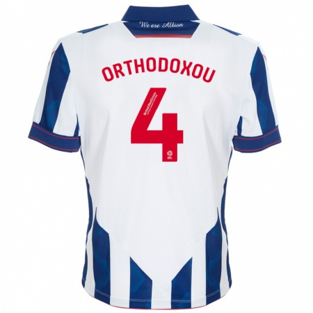 Kandiny Kinderen Francesca Orthodoxou #4 Wit Donkerblauw Thuisshirt Thuistenue 2024/25 T-Shirt