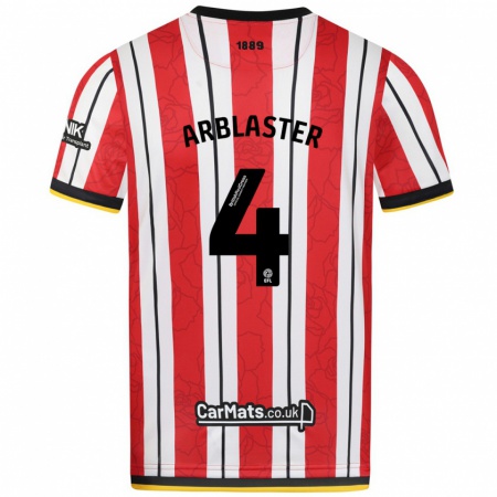 Kandiny Bambino Maglia Oliver Arblaster #4 Rosso Strisce Bianche Kit Gara Home 2024/25 Maglietta