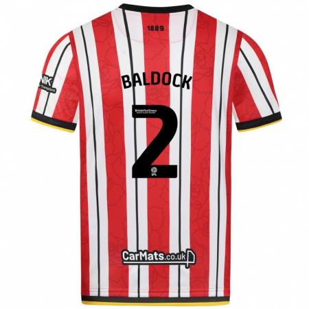 Kandiny Kinderen George Baldock #2 Rood Witte Strepen Thuisshirt Thuistenue 2024/25 T-Shirt