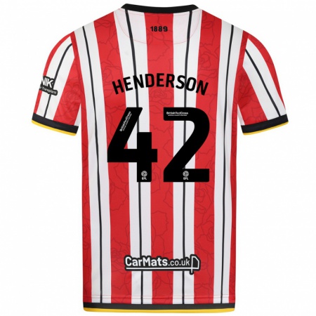 Kandiny Bambino Maglia Peyton Henderson #42 Rosso Strisce Bianche Kit Gara Home 2024/25 Maglietta