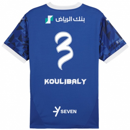 Kandiny Kinderen Kalidou Koulibaly #3 Donkerblauw Wit Thuisshirt Thuistenue 2024/25 T-Shirt