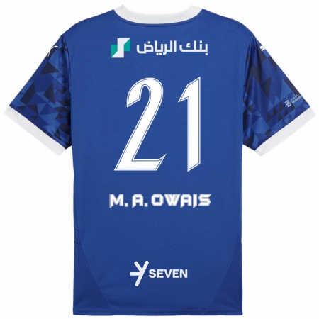 Kandiny Kinderen Mohammed Al-Owais #21 Donkerblauw Wit Thuisshirt Thuistenue 2024/25 T-Shirt