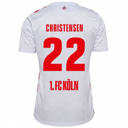 Kandiny Niño Camiseta Jacob Christensen #22 Blanco Rojo 1ª Equipación 2024/25 La Camisa