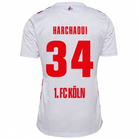 Kandiny Niño Camiseta Fayssal Harchaoui #34 Blanco Rojo 1ª Equipación 2024/25 La Camisa