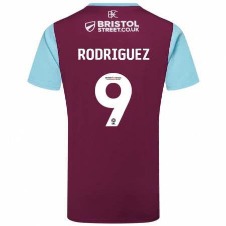 Kandiny Bambino Maglia Jay Rodríguez #9 Borgogna Azzurro Kit Gara Home 2024/25 Maglietta