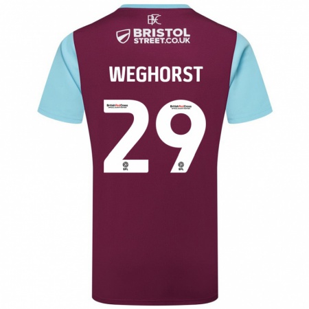 Kandiny Bambino Maglia Wout Weghorst #29 Borgogna Azzurro Kit Gara Home 2024/25 Maglietta