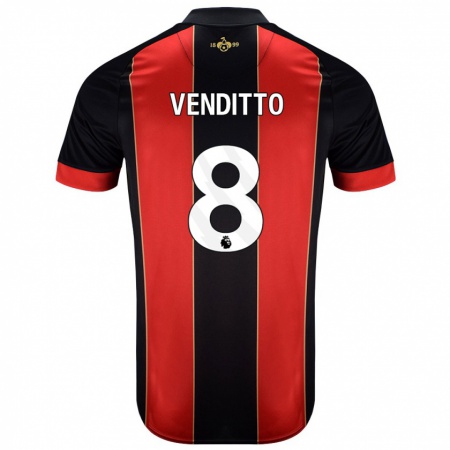 Kandiny Niño Camiseta Olivia Venditto #8 Rojo Negro 1ª Equipación 2024/25 La Camisa México