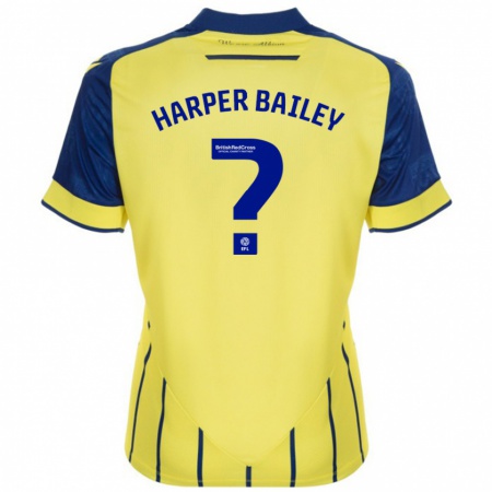 Kandiny Kinderen Aaron Harper-Bailey #0 Geel Blauw Uitshirt Uittenue 2024/25 T-Shirt