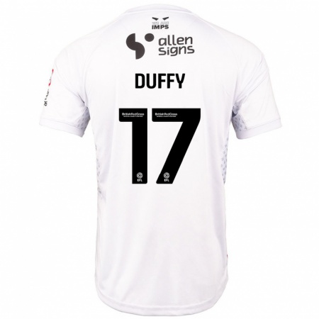 Kandiny Bambino Maglia Dylan Duffy #17 Rosso Bianco Kit Gara Away 2024/25 Maglietta